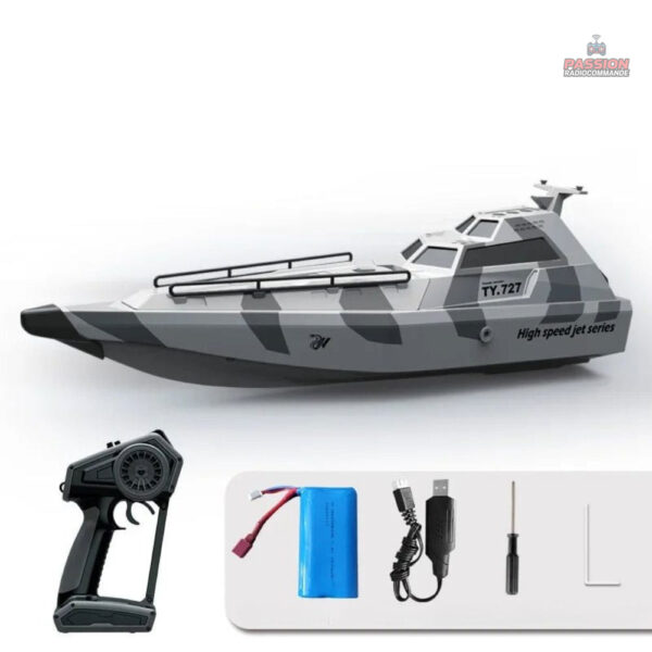 Bateau radiocommandé à thème militaire, idéal pour les enfants